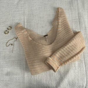 free people | cream linen + wool sweater | size xs